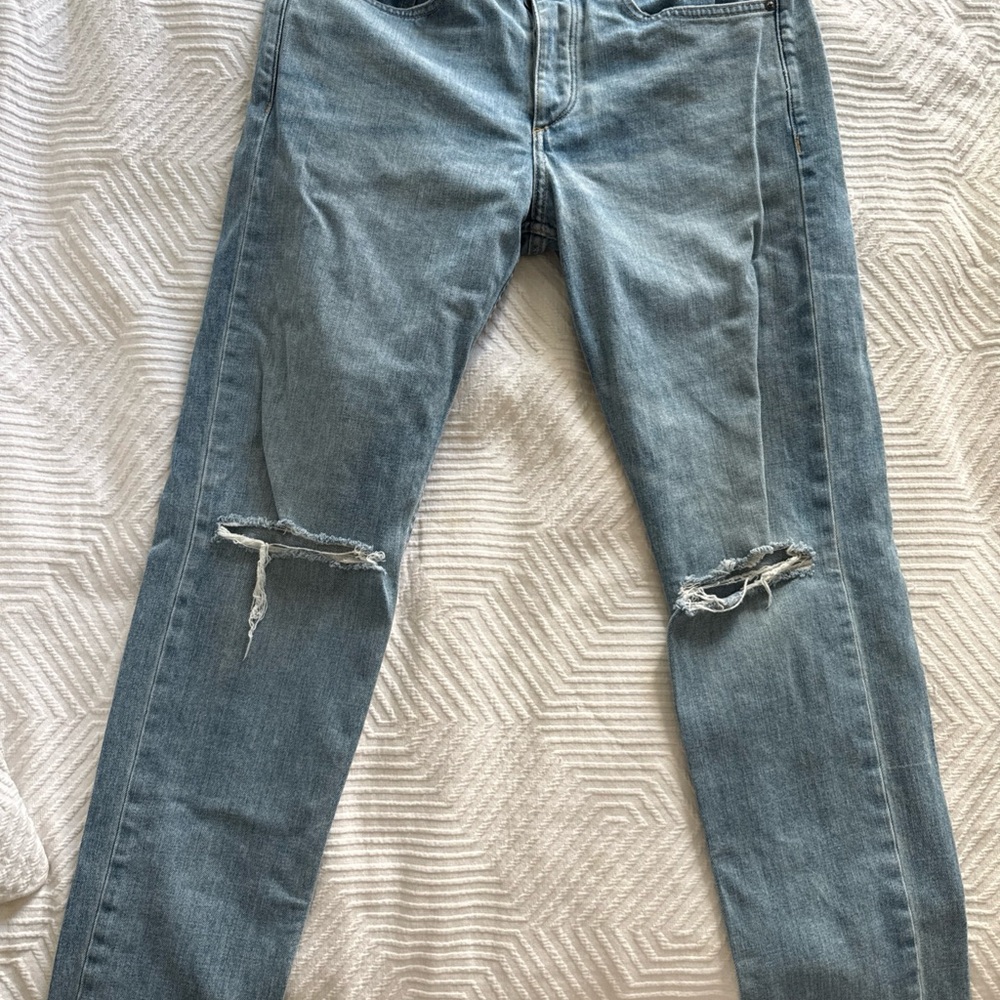 rag & bone Men's Skinny Jeans in Light Blue with Knee Rips